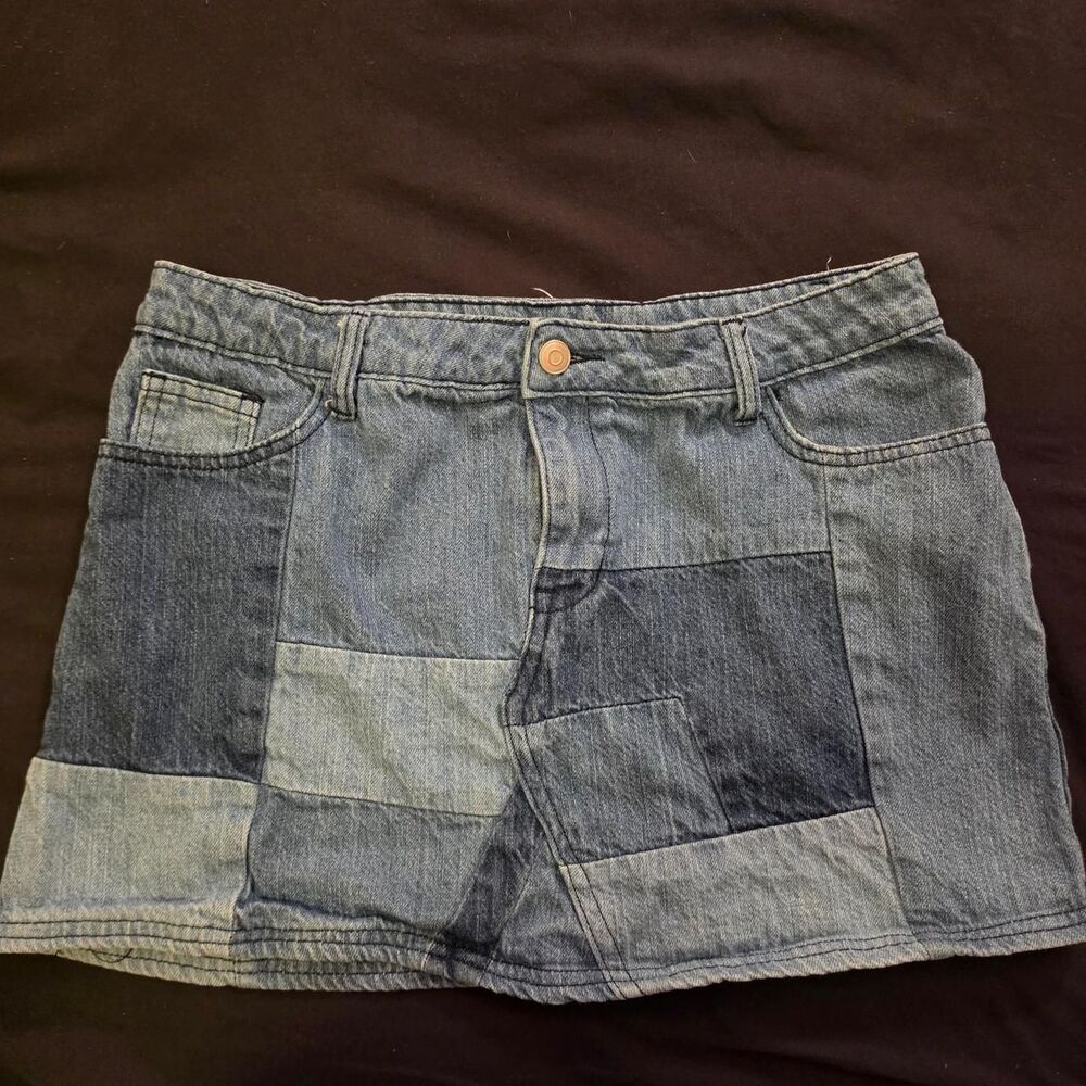 Gianni Bini Denim Patchwork Mini Skirt